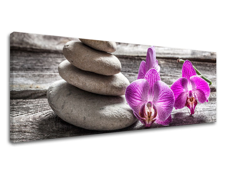 Rusztikus vászonkép motívummal: FENG SHUI lila-szürke árnyalatokban, nyugodt hangulat, természet, alkalmas a nappali számára | Vászonkép FENG SHUI_060-13 – termék