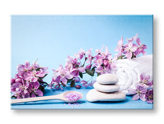 Klasszikus vászonkép motívummal: FENG SHUI, virágok, természet fehér-lila árnyalatokban, nyugodt hangulat, tavaszi hangulat, alkalmas a nappali számára – fő