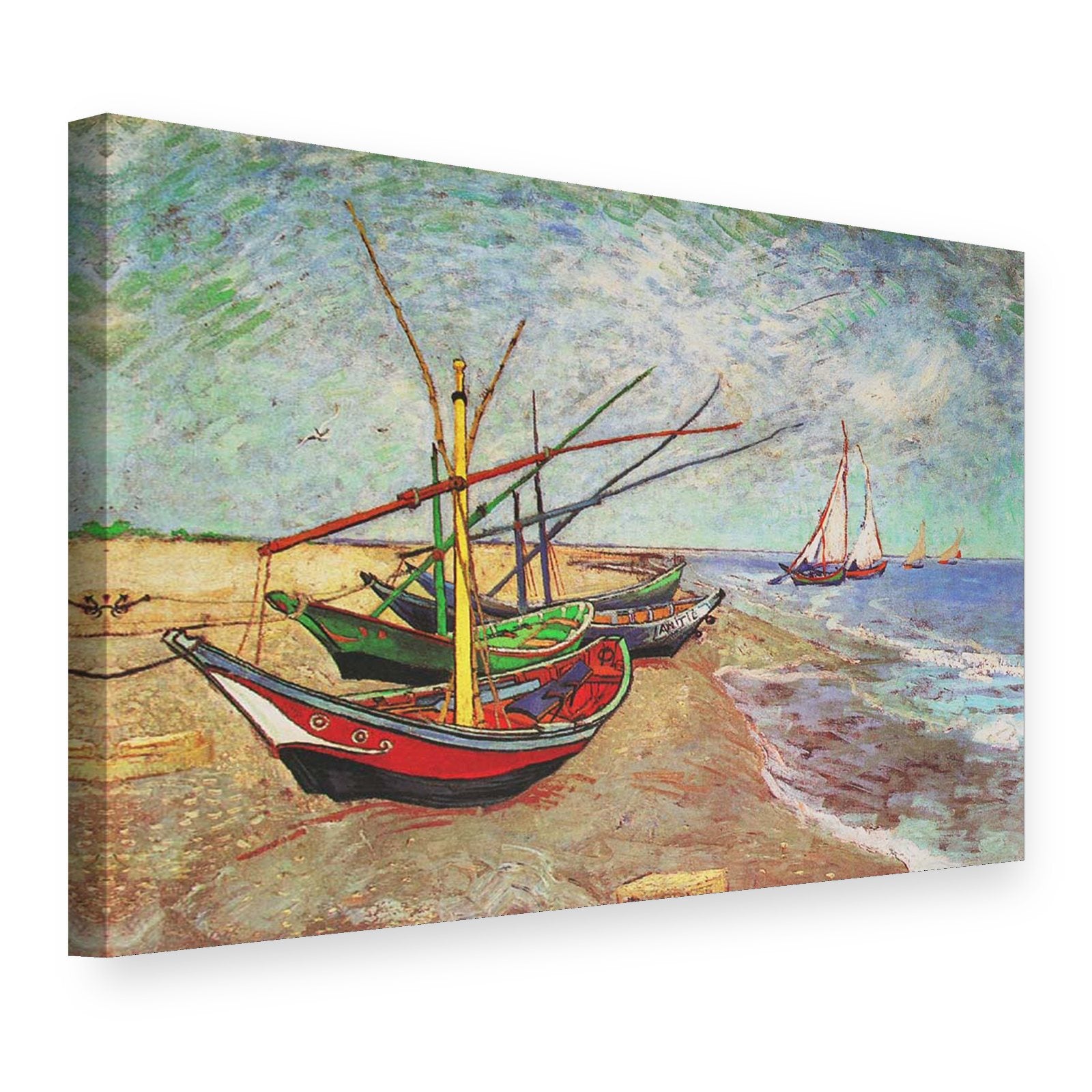 Vászonkép Halászcsónakok a Saintes-Maries-i strandon – Vincent van Gogh, 3D nézet