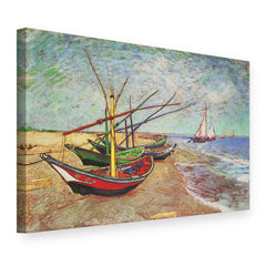 Vászonkép Halászcsónakok a Saintes-Maries-i strandon – Vincent van Gogh, 3D nézet