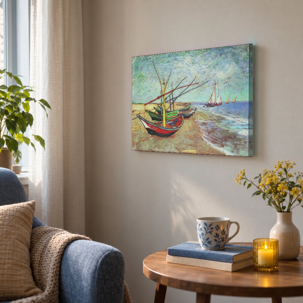 Vászonkép Halászhajók a Saintes-Maries-i strandon – Vincent van Gogh a nappaliban