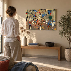 Vászonkép Harlekin karneválja – Joan Miró a nappaliban