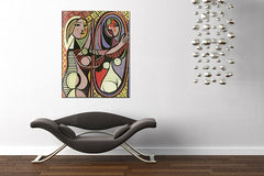 Vintage kép motívummal: DIEVČA PRED ZRKADLOM – Pablo Picasso, természet lila-zöld árnyalatokban | Vászonkép DIEVČA PRED ZRKADLOM – Pablo Picasso – előnézet