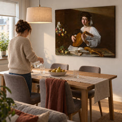 Vászonkép Lantjátékos – Caravaggio az étkezőben