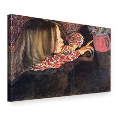 Vászonkép Lány virágvázával – Stanisław Wyspiański, 3D nézet