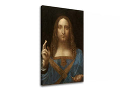 Vintage vászonkép motívummal: Leonardo da Vinci - Salvator Mundi, térkép, természet kék-arany árnyalatokban, ünnepi hangulat, alkalmas a nappali számára – fő