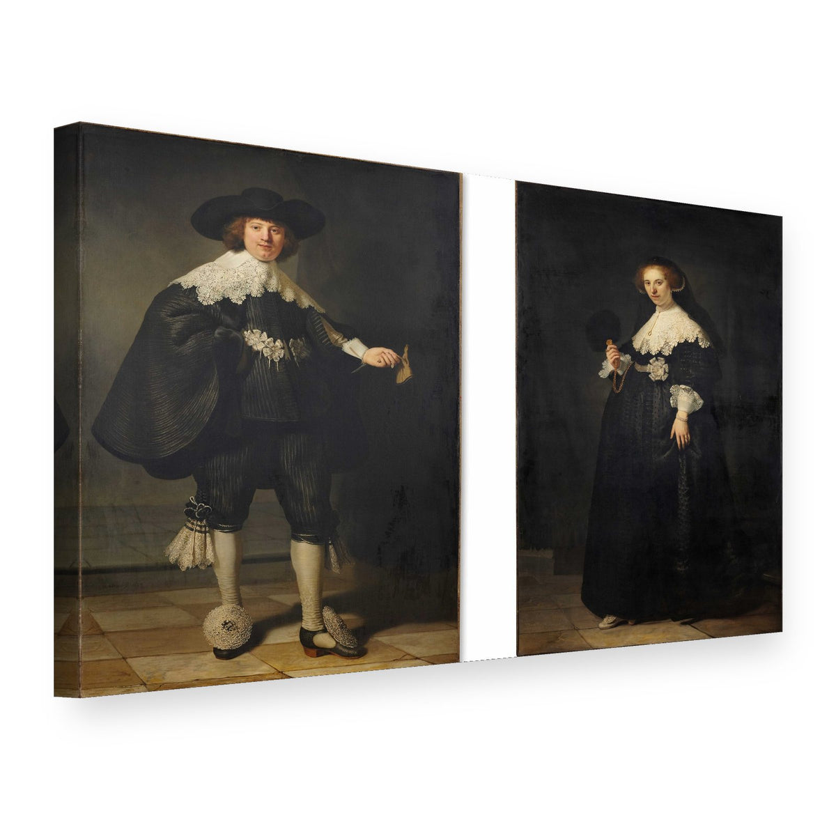 Vászonkép Marten Soolmans és Oopjen Coppit portréja – Rembrandt, 3D nézet