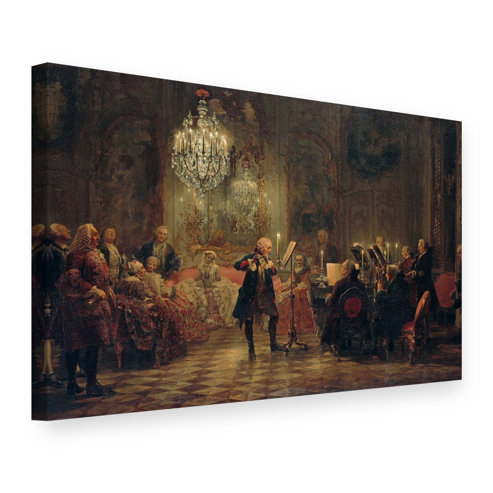 Vászonkép Nagy Frigyes fuvolaversenye Sanssouci-ban – Adolph Menzel, 3D nézet