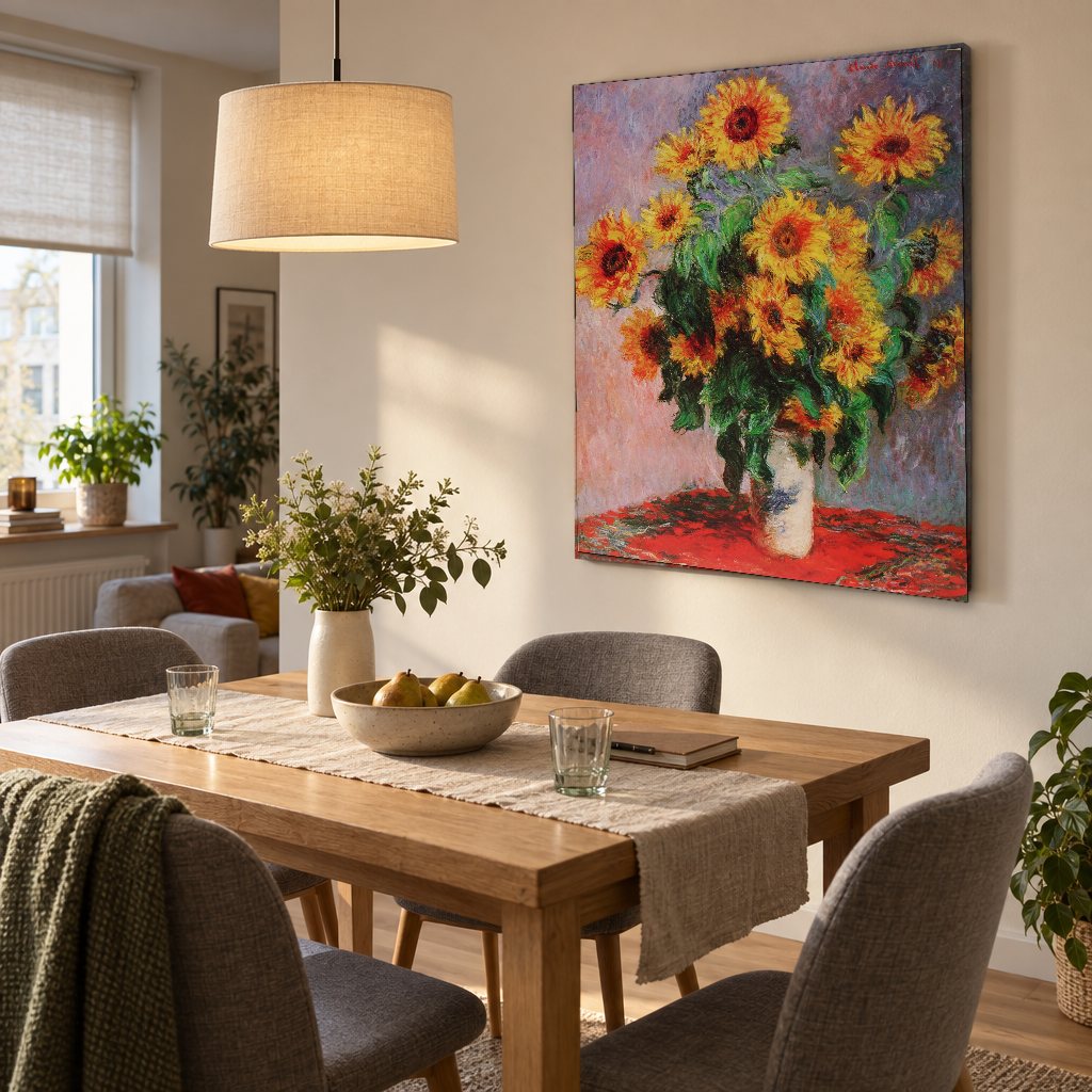 Vászonkép Napraforgók – Claude Monet az étkezőben