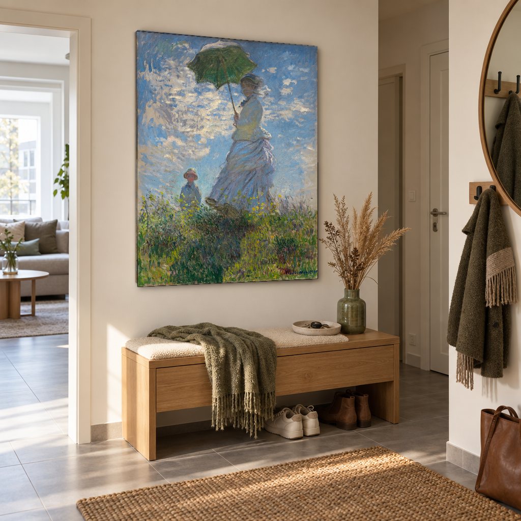 Vászonkép Nő napernyővel – Claude Monet az előszobában