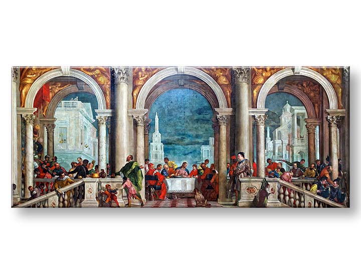 Pop art vászonkép motívummal: Paolo Veronese - Kristus v Leviho dome bézs-kék árnyalatokban, ünnepi hangulat, ünneplés, alkalmas a nappali számára – termék, nézet 2