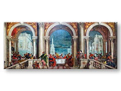 Pop art vászonkép motívummal: Paolo Veronese - Kristus v Leviho dome bézs-kék árnyalatokban, ünnepi hangulat, ünneplés, alkalmas a nappali számára – termék, nézet 2