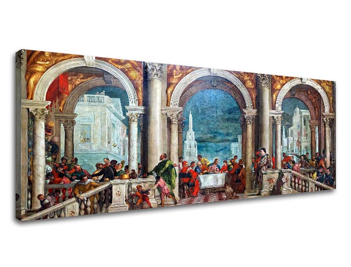 Pop art vászonkép motívummal: Paolo Veronese - Kristus v Leviho dome bézs-kék árnyalatokban, ünnepi hangulat, ünneplés, alkalmas a nappali számára – termék