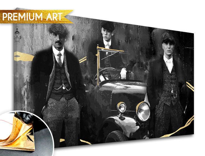 Kézzel festett vászonkép motívummal: PREMIUM ART – Peaky Blinders bratia, autó szürke-arany árnyalatokban, alkalmas a nappali számára | Vászonképek - PREMIUM ART – Peaky Blinders bratia – fő