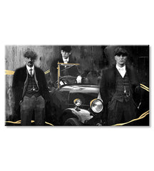 Kézzel festett vászonkép motívummal: PREMIUM ART – Peaky Blinders bratia, autó szürke-arany árnyalatokban, alkalmas a nappali számára | Vászonképek - PREMIUM ART – Peaky Blinders bratia