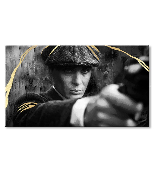 Kézzel festett vászonkép motívummal: PREMIUM ART – Peaky Blinders Thomas Shelby szürke-arany árnyalatokban, intenzív hangulat | Vászonképek - PREMIUM ART – Peaky Blinders Thomas..., nézet 3