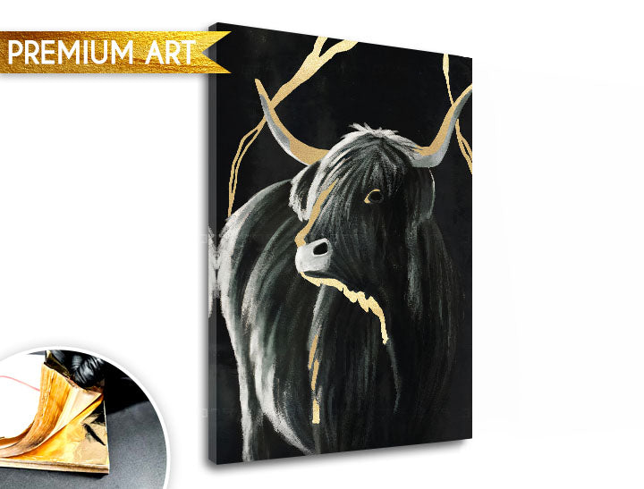 Kézzel festett vászonkép motívummal: PREMIUM ART – Čierny býk szürke-arany árnyalatokban, elegáns hangulat, természet és luxus hatás | Vászonképek - PREMIUM ART – Čierny býk – fő