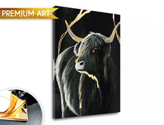 Kézzel festett vászonkép motívummal: PREMIUM ART – Čierny býk szürke-arany árnyalatokban, elegáns hangulat, természet és luxus hatás | Vászonképek - PREMIUM ART – Čierny býk – fő