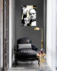Kézzel festett vászonkép motívummal: PREMIUM ART – The Godfather fekete-fehér árnyalatokban, drámai hangulat, filmvilág és erő és hatalom – fő