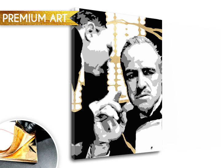 Kézzel festett vászonkép motívummal: PREMIUM ART – The Godfather, autó fehér-arany árnyalatokban, drámai hangulat | Vászonképek - PREMIUM ART – The Godfather – fő