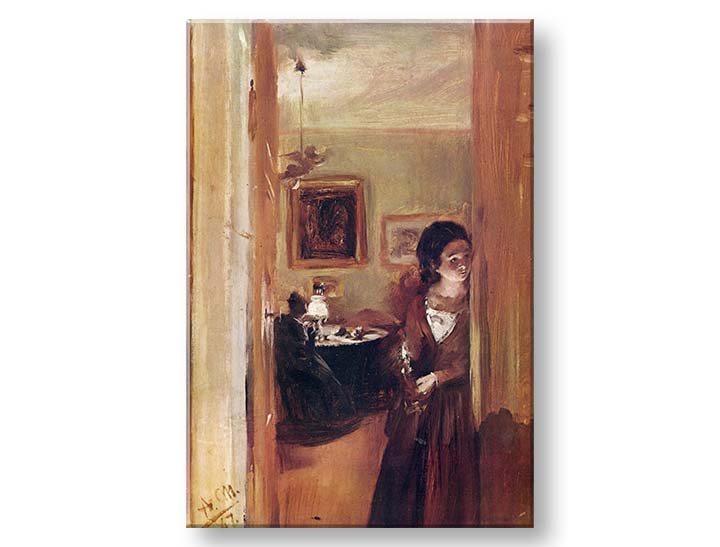 Modern vászonkép motívummal: Adolf Menzel - Obývačka s umelcovou sestrou krém árnyalatokban, intim hangulat | Vászonkép Adolf Menzel - Obývačka s umelcovou sestrou – termék