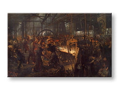 Modern vászonkép motívummal: Adolph Menzel - Valcovňa železa fekete-sárga árnyalatokban | Vászonkép Adolph Menzel - Valcovňa železa – termék