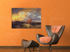 Vintage vászonkép motívummal: SHEERNESS VISTA DAL NORE – William Turner, óceán, naplemente, hullámok, gyermek motívum felakasztva az enteriőrben relaxációs zóna számára – enteriőr