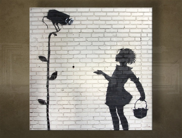 Klasszikus vászonkép motívummal: Street ART – Banksy, virágok, természet fehér-szürke árnyalatokban, alkalmas a iroda számára | Vászonkép Street ART – Banksy – fő