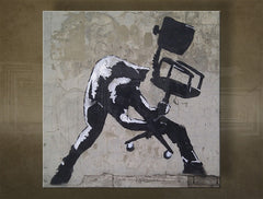 Klasszikus vászonkép motívummal: Street ART – Banksy fehér-szürke árnyalatokban, alkalmas a iroda számára | Vászonkép Street ART – Banksy – fő