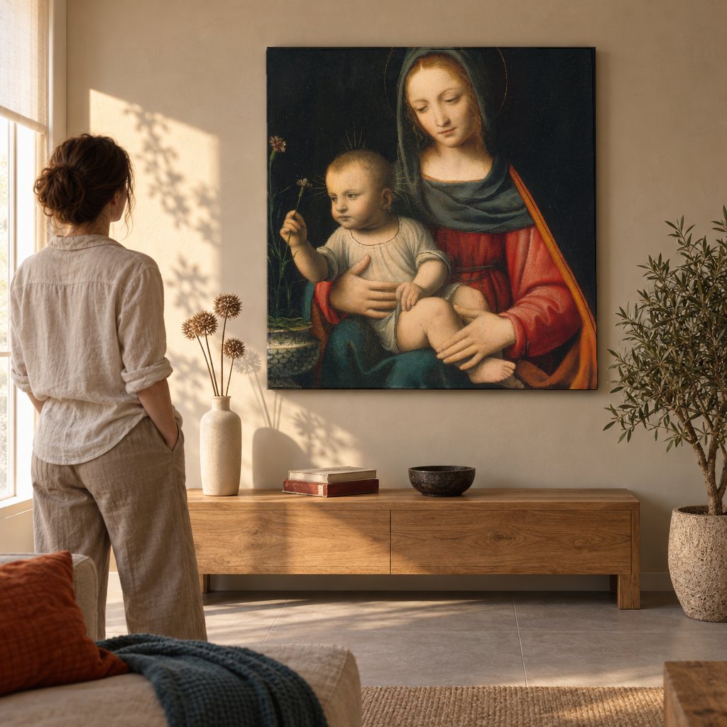 Vászonkép Szegfűs Madonna – Bernardino Luini a nappaliban