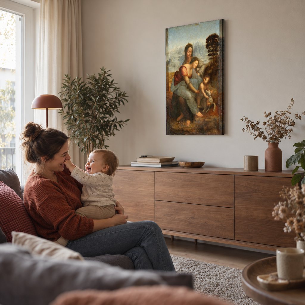 Vászonkép Szent család Szent Annával – Leonardo da Vinci a nappaliban
