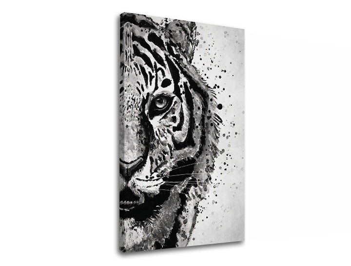 Modern kép motívummal: TIGER 001, tigris, táj fehér-szürke árnyalatokban | Vászonkép TIGER 001, természet és erő – előnézet