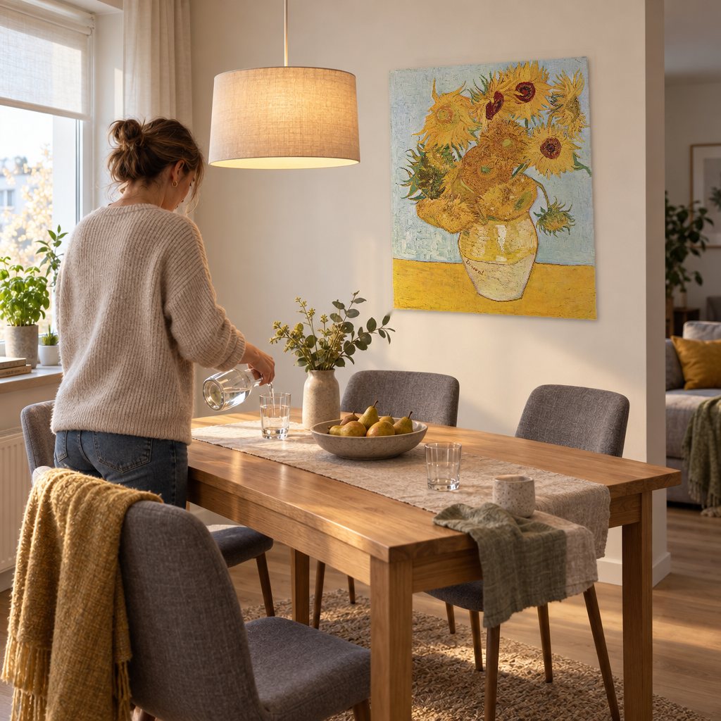 Vászonkép Váza tizenkét napraforgóval – Vincent van Gogh az étkezőben