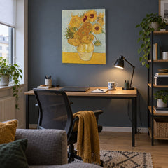 Vászonkép Váza tizenkét napraforgóval – Vincent van Gogh a dolgozószobában