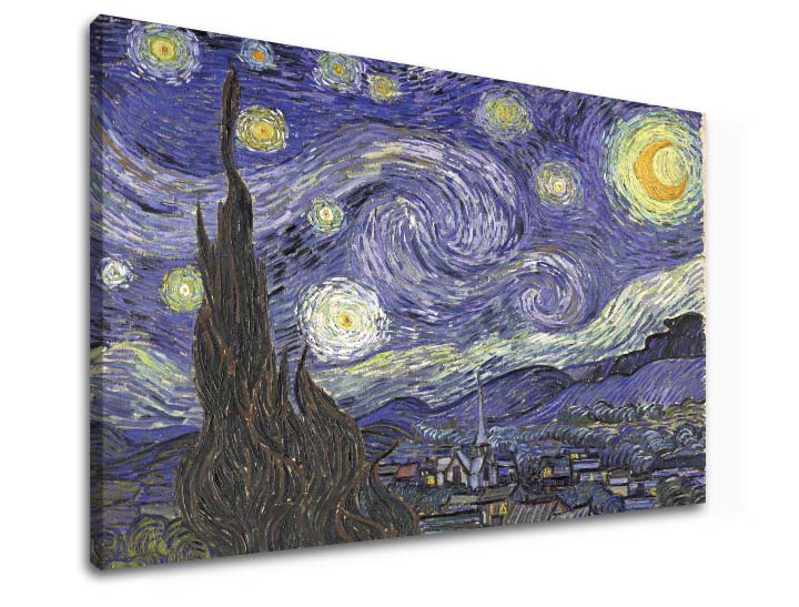 Vintage vászonkép motívummal: Vincent van Gogh - Hviezdna noc, éjszakai égbolt, csillagok, térkép, természet fehér-kék árnyalatokban, alkalmas a dolgozószoba számára – termék