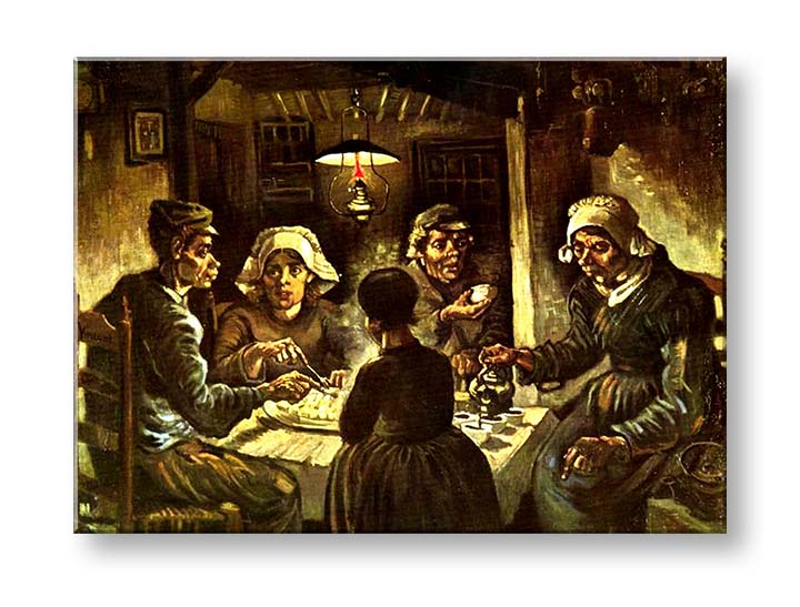 Vintage vászonkép motívummal: Vincent van Gogh - Jedáci zemiakov, térkép, természet bézs-barna árnyalatokban, komor hangulat, alkalmas a konyha számára – termék, nézet 2