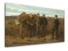 Vintage vászonkép motívummal: Winslow Homer - Foglyok z frontu, lovak, táj, térkép, természet bézs-kék árnyalatokban, ünnepi hangulat – termék
