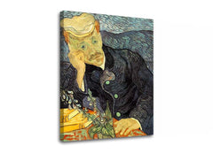 Vintage vászonkép motívummal: Vincent van Gogh - Portrét dr. Gacheta, virágok, természet kék-zöld árnyalatokban, kontemplatív hangulat, alkalmas a dolgozószoba számára – termék