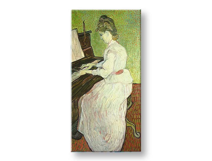 Vintage vászonkép motívummal: Vincent van Gogh - Marguerite Gachet pri klavíri, klavír, zenei motívum, természet fehér-barna árnyalatokban – termék