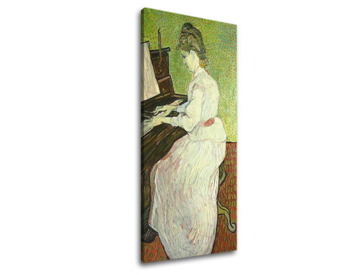 Vintage vászonkép motívummal: Vincent van Gogh - Marguerite Gachet pri klavíri, klavír, zenei motívum, természet fehér-barna árnyalatokban – fő