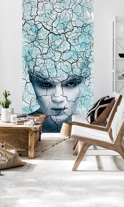 Boho stílusú vászonkép motívummal: Zoya VERDI + ragasztó Ingyen fehér-kék árnyalatokban, éteri hangulat, alkalmas a iroda számára | Fotótapéta falra Zoya VERDI + ragasztó Ingyen – fő